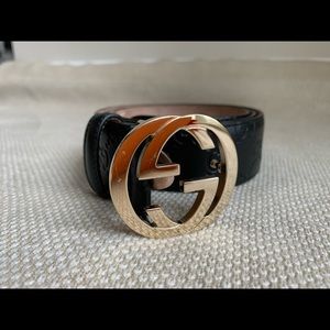 Authentic Gucci Black Signature Belt with Interlocking G - Size 85